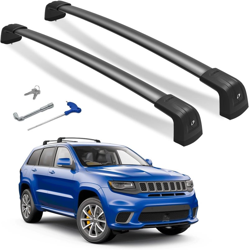 Soruci 300lbs Lockable Roof Rack Cross Bars Compatible with Jeep Grand Cherokee Altitude & SRT & Trackhawk 2011-2022 with Roof Black Moldings, Aluminum Roof Crossbar for Cargo Carrier Kayak Snowboard - Image 1